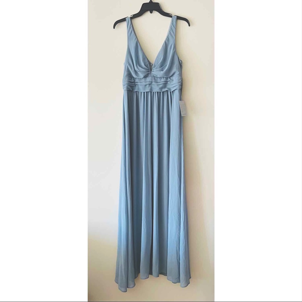 Lulu’s Blue V-Neck Chiffon Gown - NEW w/ TAGS - Picture 3 of 6